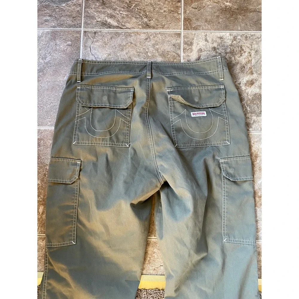 True Religion Ripstop Cargo Pants Green 34 Baggy Indie Skater Grunge Y2K‎ Retro